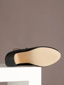 秋冬婚礼休闲时尚高跟玛丽珍T型带鞋,粗跟正装浅口鞋,天鹅绒绒面工作办公鞋,户外女士高跟鞋(购买前请确认脚长、掌围参数) - 黑色 - 查看 7