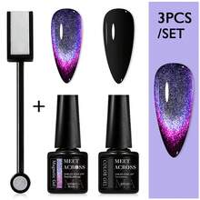 3 件套猫眼凝胶指甲油套装，夏季指甲彩虹猫眼凝胶指甲油，8 色 9D 银河星空效果猫眼凝胶指甲油，银河闪光银河效果猫眼指甲油配黑色凝胶套装，可浸泡 UV LED 猫眼指甲油美甲套装在家 DIY 美甲用品，附赠磁棒，送给女性的礼物 - 彩色 - 查看 20