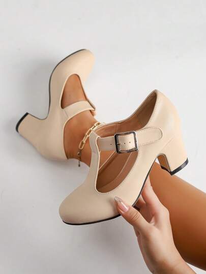 Autumn/Winter Wedding Casual Fashion High Heel Mary Jane T-Strap Buckle Chunky Heel Pumps, Formal Velvet Dress Work Office Outdoor Shoes (Please Check Foot Length, Palm Circumference Parameters Before Purchasing)