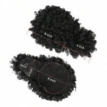 Coleta con tirantes de cabello rizado afro con flequillo para moño de piña para mujeres, moño de coleta rizado rizado corto - Negro - Ver 3