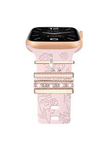 St.siabe St. Siabe 5 Pieces Men's And Women's Ring Set Compatible With Apple Watch Band Silicone Strap Charm 45MM 44MM 42MM 41MM 40MM 38MM Compatible With Apple Watch Series 8 7 6 5 4 3 2 1 Strap Metal Rhinestone Charm Perfect Fit Accessories, Apple Watch Strap Suitable For 20mm And Other Smart Watch Strap Accessories (Excluding Strap)