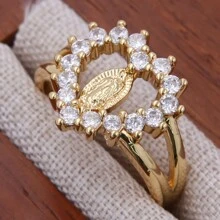 1入組多款風格聖母像金戒指，18K電鍍銅製，鑲嵌立方氧化鋯，適合女性日常佩戴，精緻簡約