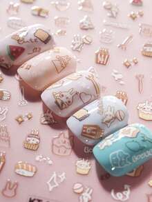 MAOMIA 1pc Cartoon Rabbit/Sushi/Cake Nail Charm Stickers DIY Art Cute Style Nail Art Decoration Patches - Multicolor - View 2