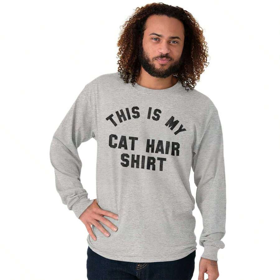 This Is My Cat Hair Shirt Pet Humor Long Sleeve TShirt Men