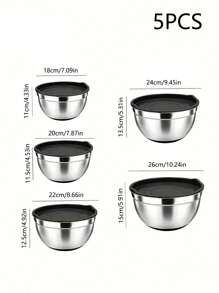 5pcs Stainless Steel Mixing Bowls - Heavy Duty, Dishwasher Safe, Airtight Lids, Outdoor Safe, Perfect For Kitchen Baking, Serving And Storage - Durable, Easy To Clean, Space Saving Design
