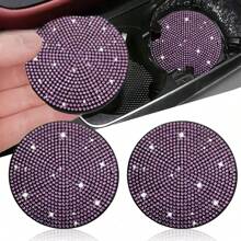 2 Packs Bling Car Cup Holder Coaster, 2.75 Inch Anti-Slip Shockproof Universal Fashion Car Coasters Insert Bling Car Accessories For Women