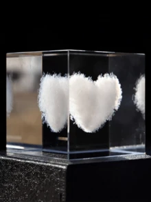 1pc Laser Engraved Crystal Glass Heart Shaped Decorative Cube Figurine - Multicolor - View 9