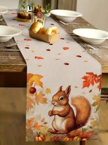 1 件感恩节装饰桌旗，秋收亚麻桌旗，配松鼠、刺猬、戴围巾的猫、枫叶印花、季节性家居室内外派对用品、秋季装饰、感恩节装饰、房间装饰 13 X 72 英寸，家居装饰，派对用品 - 彩色 - 查看 3