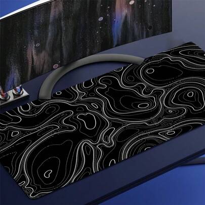 Svartvit musmatta, topografisk karta Stor spelmusmatta - förlängd konturmusmatta, tangentbordsmatta för bärbar dator med halkfri gummibas, sydda kanter Mjuk tygmusmatta för hemmakontorsarbete