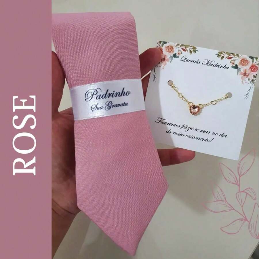 Semi Slim Godfather Tie And Gold Plated Godmother Bracelet Kit READY DELIVERY - 玫瑰 - 查看 1