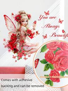 1pc Cute Fairy Butterfly Girl With English Slogan Wall Sticker Decal For Living Room, Bedroom Decor - Multicolor - View 11