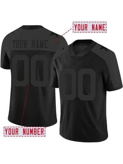 Customized Name And Number Boyfriend Style Men's Embroidered American Football Jersey Dallas Black V-Neck Personalized Short Sleeved Shirt Party Game Training Competition Sports Top DIY S-XXL,Stylish,Fashion,Hipster,Casual,Minimal Chic,Personalized,Customized,Custom,Unique,Guy Costumes,Capsule Wardrobe,Men Basic/Street Style,Ideal Gifts For Him,Boyfriend,Family,Friends,For Birthdays,For Vacation/Holiday,For School/Competition,For Sports/Climbing