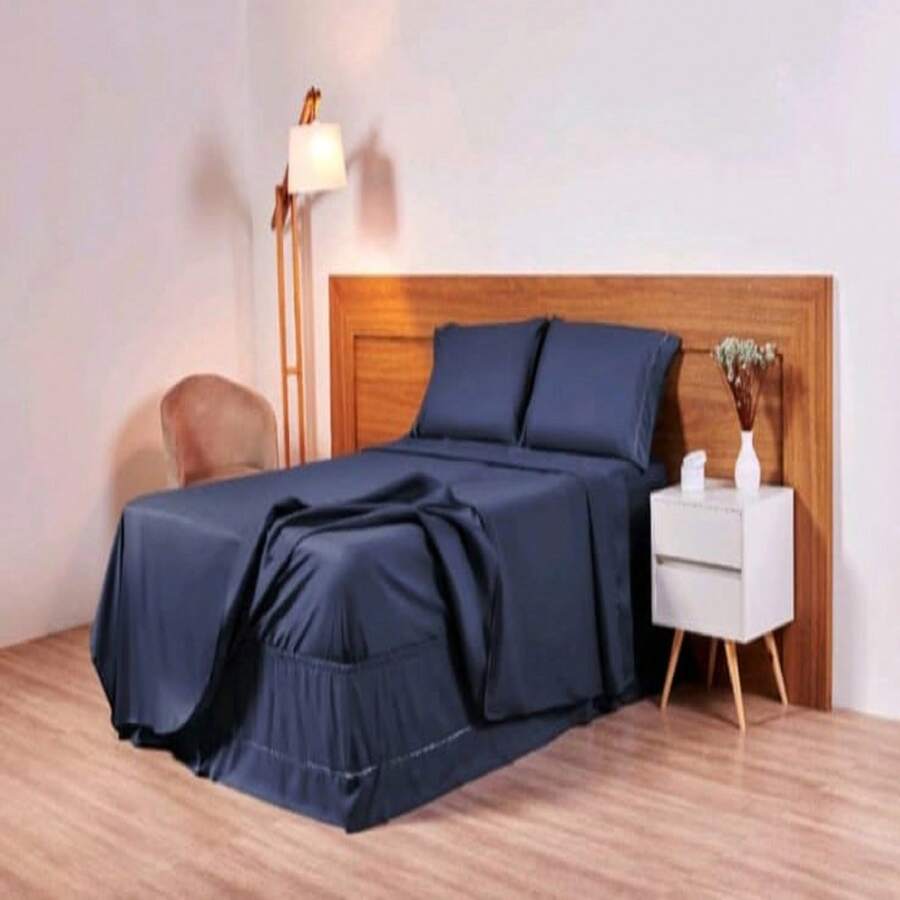 Luxury Queen Size Bed Sheet Set 03 Pieces 400 Thread Count Soft Touch Toothpick Stitch - Màu xanh lam - Xem 1