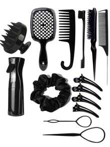 14pcs Hair Styling Set Including Spray Bottle, Massage Comb, Hair Ties And Clips In Various Combinations - Multicolor - View 10