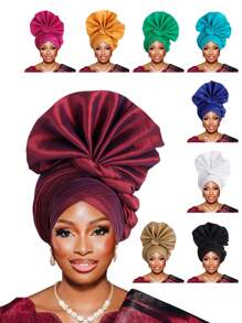 Nigerian Women's Hat Aso Oke Handmade Folding Fan Layered African Hat Topper Cap, Auto Gel Headwear, Suitable For Weddings, Parties, And Other Festivals, Adjustable Sleep Bonnet - Nigerian Turban Hat - View 11