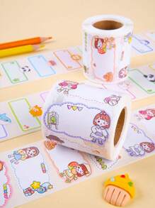 1 rollo 290 piezas Etiquetas con nombres de estudiantes de dibujos animados lindos, etiquetas adhesivas de nombres para libros - Multicolor - Ver 9