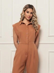 ALETHEIA- JAPANESE SLEEVE JUMPSUIT TAILOR TANK WITH ELASTIC ON THE WAIST THAT ADJUSTS THE BODY AND LEAVES A WAIST - Rust Brown - View 5