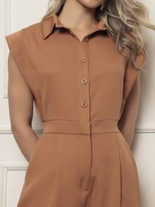 ALETHEIA- JAPANESE SLEEVE JUMPSUIT TAILOR TANK WITH ELASTIC ON THE WAIST THAT ADJUSTS THE BODY AND LEAVES A WAIST - Rust Brown - View 3