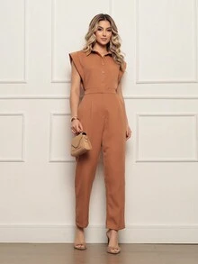 ALETHEIA- JAPANESE SLEEVE JUMPSUIT TAILOR TANK WITH ELASTIC ON THE WAIST THAT ADJUSTS THE BODY AND LEAVES A WAIST - Rust Brown - View 4