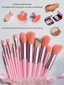13pcs Pink Portable Makeup Brushes Set For Blush, Eyeshadow And Full Face Cosmetic Tool Kit,Brush Set,Makeup Brush Kit,Make Up Brush Set,Make Up Set Complete,Makeup Brush Set,Complete Makeup Kit,Brush Kit,Brushes Makeup Set,Makeup Gift Set - Pink - View 2