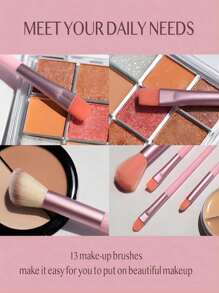 13pcs Pink Portable Makeup Brushes Set For Blush, Eyeshadow And Full Face Cosmetic Tool Kit,Brush Set,Makeup Brush Kit,Make Up Brush Set,Make Up Set Complete,Makeup Brush Set,Complete Makeup Kit,Brush Kit,Brushes Makeup Set,Makeup Gift Set - Pink - View 8