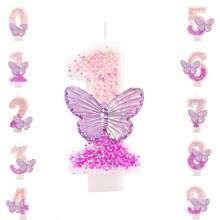 1pc Sparkling Happy Birthday Celebration Candles - Glittery Purple Ombre Butterfly Designed Birthday Number Candles (0-9), Cake Topper Decor For Birthday, Anniversary, Graduation Party, Adult Gathering, Dessert Table Decorations, Baking Supplies, Party Decorations,