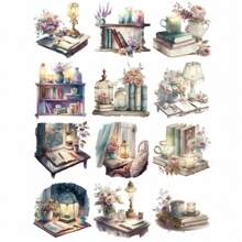 12pcs Colorful 5cm Paper Adhesive Book Reading Space Stickers For Scrapbooking Back To School