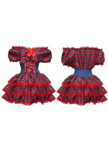 Vestido Feminino de Festa Junina Luxo Xadrez Super Rodado Acinturado Com Espartilho Tamanhos do 32 a 50