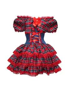 Vestido Feminino de Festa Junina Luxo Xadrez Super Rodado Acinturado Com Espartilho Tamanhos do 32 a 50
