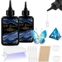 带灯 UV 树脂套件大尺寸 - 100/200/300g 升级硬质水晶透明 UV 树脂套件，UV 灯，带灯 UV 树脂用于工艺珠宝制作 - UV Resin Kits - 查看 10