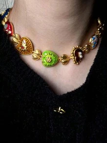 1/3 件复古彩色艺术爱心雕刻浮雕宫廷风格耳环花心中年高档领链，日常佩戴，最佳朋友的礼物情人节，妈妈，母亲，母亲节，礼物 - 彩色 - 查看 6