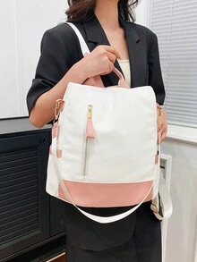 1 Ví Ba Lô Colorblock Dành Cho Nữ, Túi Đeo Vai Nổi Hình Học, Túi Đựng Laptop Du Lịch Chống Trộm, Ba Lô Du Lịch Chống Trộm, Túi Đi Học Dung Tích Lớn Chống Nước, Ba Lô Du Lịch Đeo Vai Hai Chiều Nhẹ, Túi Đi Học Dung Tích Lớn, Túi Đeo Vai Hai Chiều Nhẹ - Nhiều màu - Xem 2