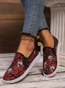 Alpargatas de lona con estampado floral para mujer, ligeras y cómodas para uso casual, al aire libre e interior