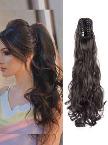 Claw Clip Ponytail Extension 22" Clip In Wavy Ponytail Hair Extensions Long Pony Tails For Women Extensions Dark Brown Wave Hairpiece - Multicolor - View 2