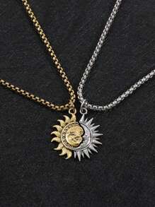 2pcs Sun And Moon Shape Asymmetric Necklace Accessories For Men, Versatile Personalized Simple Necklaces For Couples Christmas New Year Valentine's Day Holiday Gift