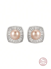 1 对 925 银仿珍珠耳环，奢华珠宝礼物，适合女性、生日、情人节、圣诞节、新年、教师节 - 香檳色 - 查看 1