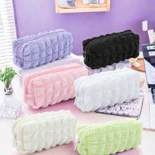 1pc Macaron Pencil Case Pen Bag Cosmetic Pouch Travel Cosmetic Kit Brush Holder Large Capacity Organizer Portable Soft Toiletry Organizer Pencil Holder Storage Bag,Back To School,School Supplies,Pencil Pouch,School Bag