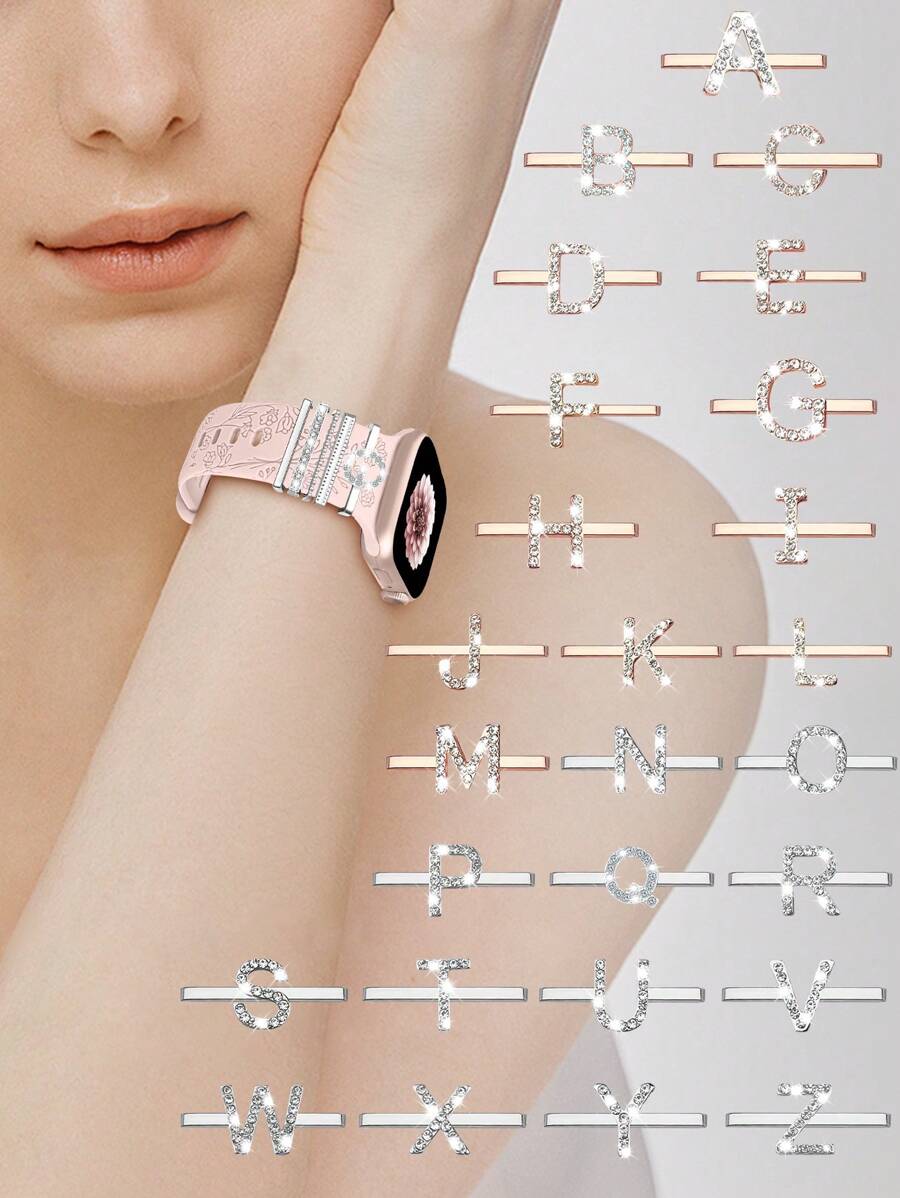St.siabe St. Siabe 5 Pieces Men's And Women's Ring Set Compatible With Apple Watch Band Silicone Strap Charm 45MM 44MM 42MM 41MM 40MM 38MM Compatible With Apple Watch Series 8 7 6 5 4 3 2 1 Strap Metal Rhinestone Charm Perfect Fit Accessories, Apple Watch Strap Suitable For 20mm And Other Smart Watch Strap Accessories (Excluding Strap)