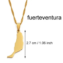 1 件西班牙加那利群岛特内里费岛/大加那利岛/富埃特文图拉岛/拉帕尔马岛/兰萨罗特岛地图吊坠项链女士女孩珠宝 - 彩色 - 查看 9