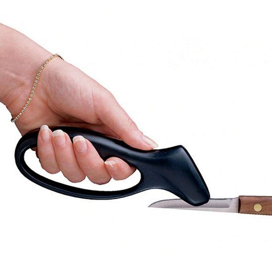 1pc Black Ergonomic Handle Manual Knife Sharpener, Household Kitchen Garden Outdoor Use, Quick Whetstone Minisharp Tool, Professional Blade Sharpening Handheld For Knives, Machetes, Hoes, Shovels, Scythes - Black - View 1