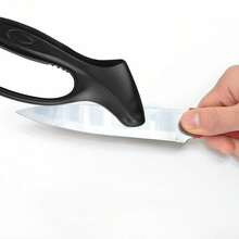 1pc Black Ergonomic Handle Manual Knife Sharpener, Household Kitchen Garden Outdoor Use, Quick Whetstone Minisharp Tool, Professional Blade Sharpening Handheld For Knives, Machetes, Hoes, Shovels, Scythes - Black - View 3