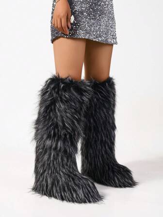 Women Over-The-Knee Boots, Fluffy Fashion Winter Boots Suitable For 14-15.7 Inch Calf, Halloween Party