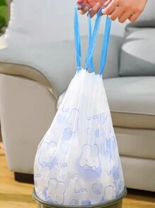 1 Rolle (ca. 65-75 Stück) zufällige süße Cartoon Kaninchen Zugband Müllbeutel, mit dicken bedruckten Griffen, geeignet für Kinderzimmer Windel Aufbewahrung, Outdoor Windel Entsorgung, Mehrzweck Einweg Müllbeutel
