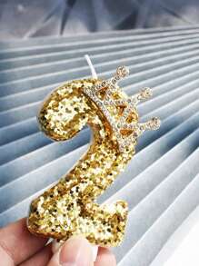 New Golden Crystal Diamond Crown Candles Numbered 0-9 For Birthday, Anniversary, Party Cake Decor - Gold - View 9