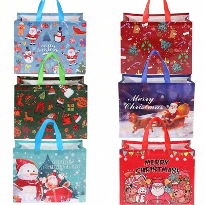 6/12/18 件超大圣诞礼品袋，带手柄的圣诞手提袋，可重复使用的无纺布圣诞购物袋，新年，圣诞节派对用品装饰品圣诞节圣诞装饰圣诞装饰圣诞袋圣诞礼物