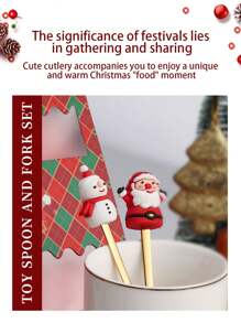 Zestaw świątecznych łyżeczek i widelców do kawy (4/6 szt.), łyżeczki do kawy, łyżki i widelce ze stali nierdzewnej, prezenty świąteczne dla dzieci w pudełku prezentowym do mieszania kawy, herbaty, zupy, cukru, deseru, przypraw, lodów (zestaw prezentowy)