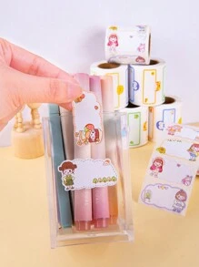 1 rollo 290 piezas Etiquetas con nombres de estudiantes de dibujos animados lindos, etiquetas adhesivas de nombres para libros - Multicolor - Ver 8