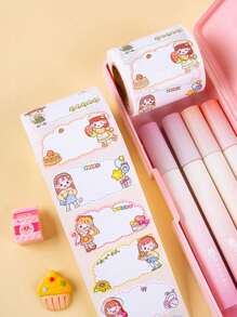 1 rollo 290 piezas Etiquetas con nombres de estudiantes de dibujos animados lindos, etiquetas adhesivas de nombres para libros - Multicolor - Ver 1