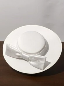 Elegante Chapéu de Abas Largas para Senhoras, Laço Grande, Chapéu para o Kentucky Derby em Ocasiões Formais, Chapéu de Feltro Macio de Top Plano para Vestido de Casamento, Noiva, Coquetel, Chá da Tarde, Halloween - A - Visão 3