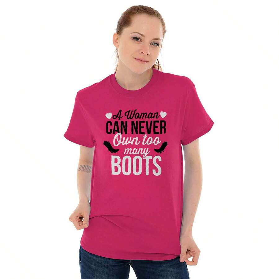 BRISCO BRANDS Country Girl Womens Graphic Tee Shirt Cute Southern Saying Western Quote A Woman Can Never Own Too Many Boots Ladies Casual Fashion Cotton Printed Short Sleeve Crewneck Tshirt - 赫蕉 - 查看 1